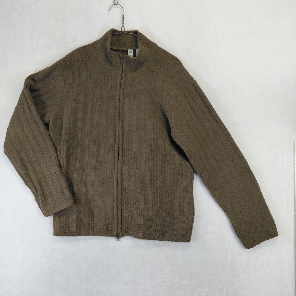 Wooby Womens PXL Taupe Brown Ribbed Chenille Full Zip Mock Neck Sweater Cardigan